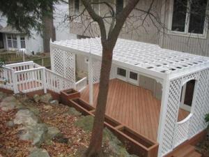 Kansas City WeatherBest Composite Deck with Painted Treated Wood Pergola with Custom Gate and Lattice