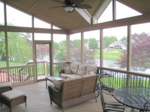 Screened porch with stained ACQ pressure-treated wood in Overland Park, KS
