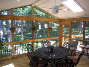 Overland Park screened porch with cedar floor and deck posts